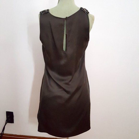 NWT Jenny Han dark grey/black 100% silk sleeveless cocktail dress with sequins - Picture 7 of 15